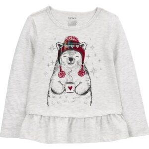 NWT. CARTER'S Toddler Girl Bear Winter Love Long Sleeve Peplum Top